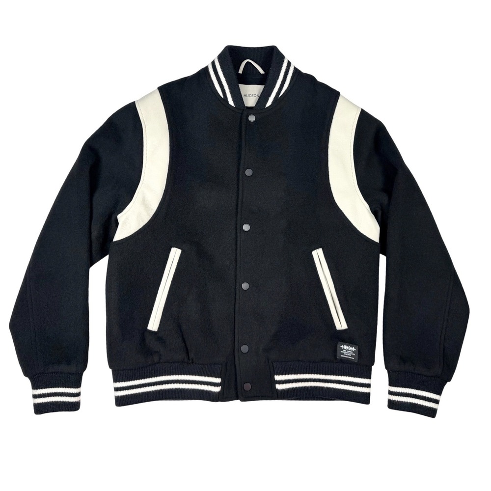 Hudson Varsity Jacket Mens M Black NEW Wool Blend Bomber HM-110F4
